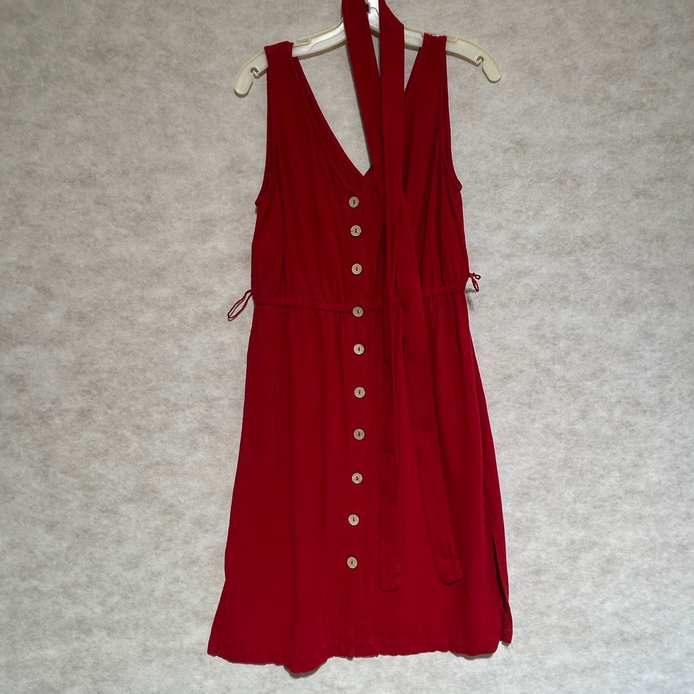 Universal Thread Womens Red Linen Blend Button Down Sleeveless Midi Dress Size M